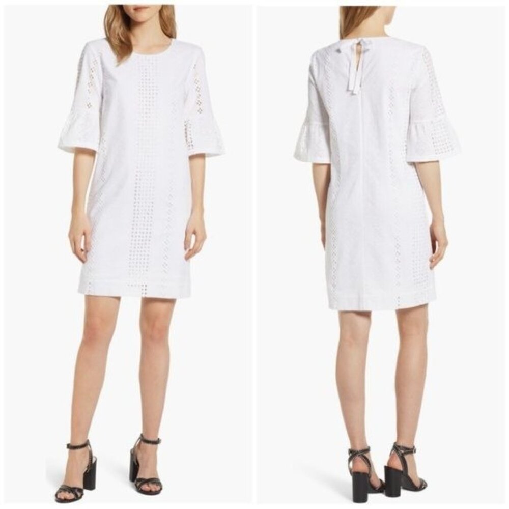 New J.Crew Flutter Sleeve Eyelet Dress in‎ White Size 12